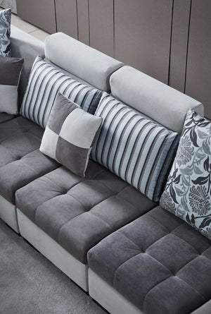 [Bonded Leather] Selena Light Grey & Dark Grey Modular Tufted Sectional