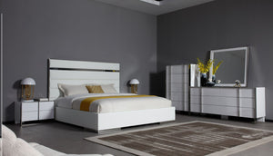 Ella Modern White Vegan Leather + Stainless Steel Bedroom Set