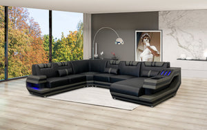 Celine Modern Leather Sectional with LED Light