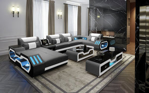 Omont Modern Leather Sectional with Console