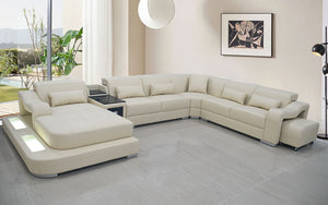 Sydney Beige Large Italian Leather Sectional with Side Table