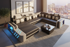 Black and grey sectional in Scandinavian interior