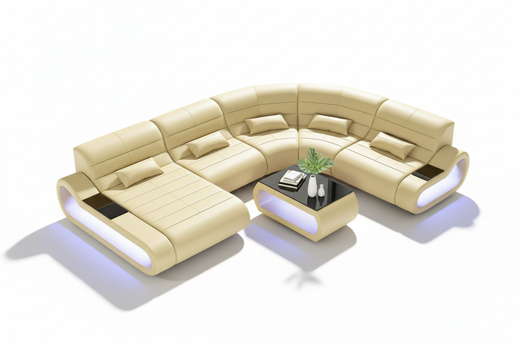 Catina Leather Curve Shape Sectional