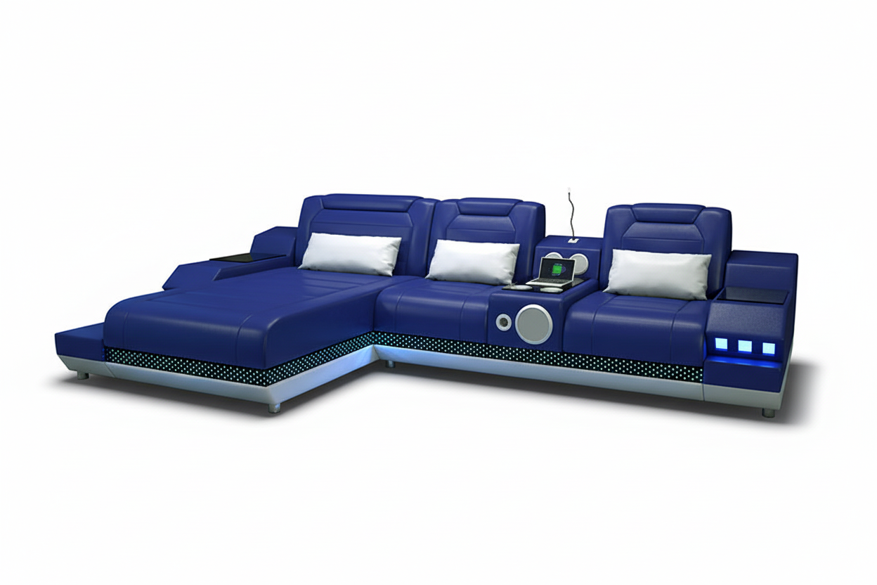 Celsius Mini Modern Leather Sectional - Navy Blue Blank 3