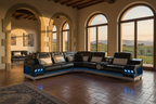Celsius Small Modern Leather Sectional with Console - Tuscany