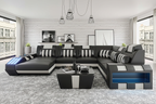 Cosmo Modern Leather Sectional with LED - Contemporary Living Room