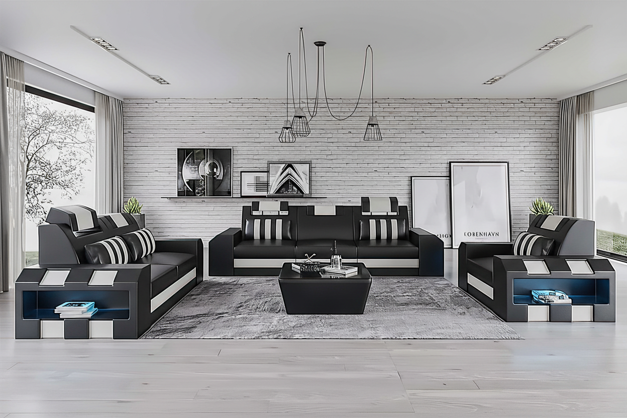 Cosmo Modern Leather Sofa Set with LED - Luxury Mansion