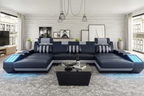Cosmo U Shape Modern Leather Sectional with LED - Contemporary Evening Setting