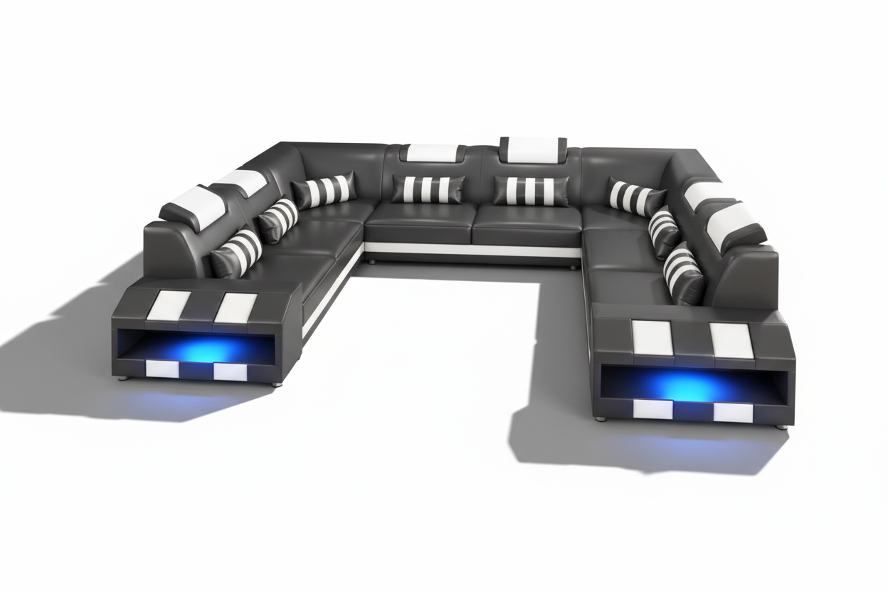 Cosmo XL U shape Modern Leather Sectional with Led Light