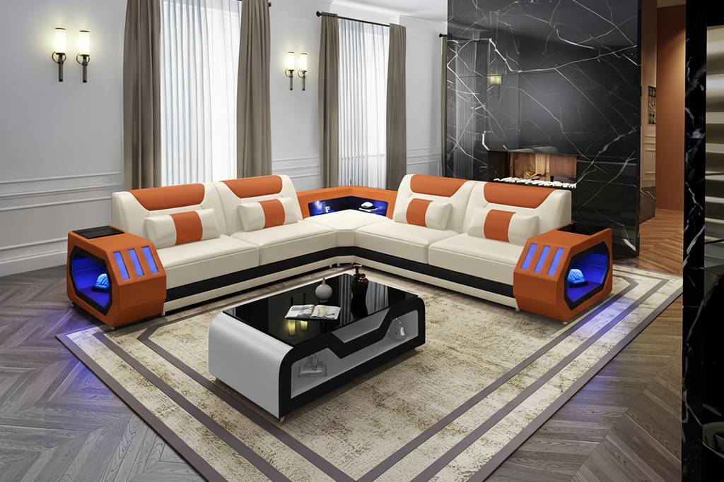 Cream & Orange Omont Sectional - Studio