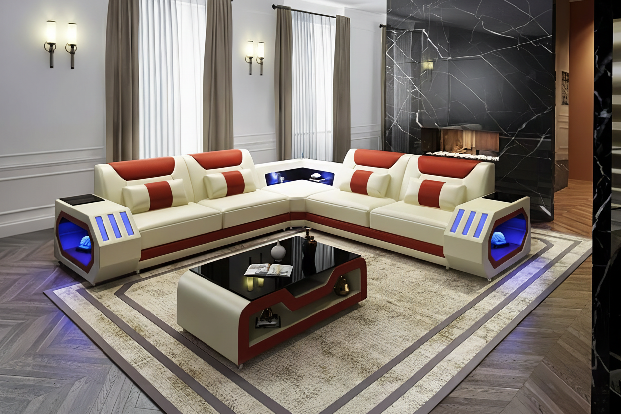 Cream & Orange Sectional - Modern Living Room