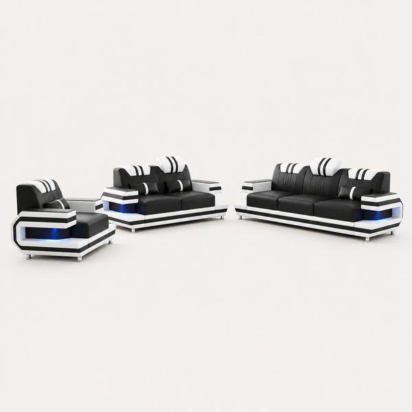 Aura Leather Sofa Set with LED Light | Modern Designer Living Room Set