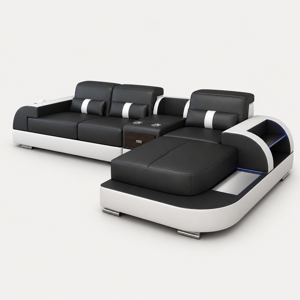 Piliu Small Leather Sectional with Chaise