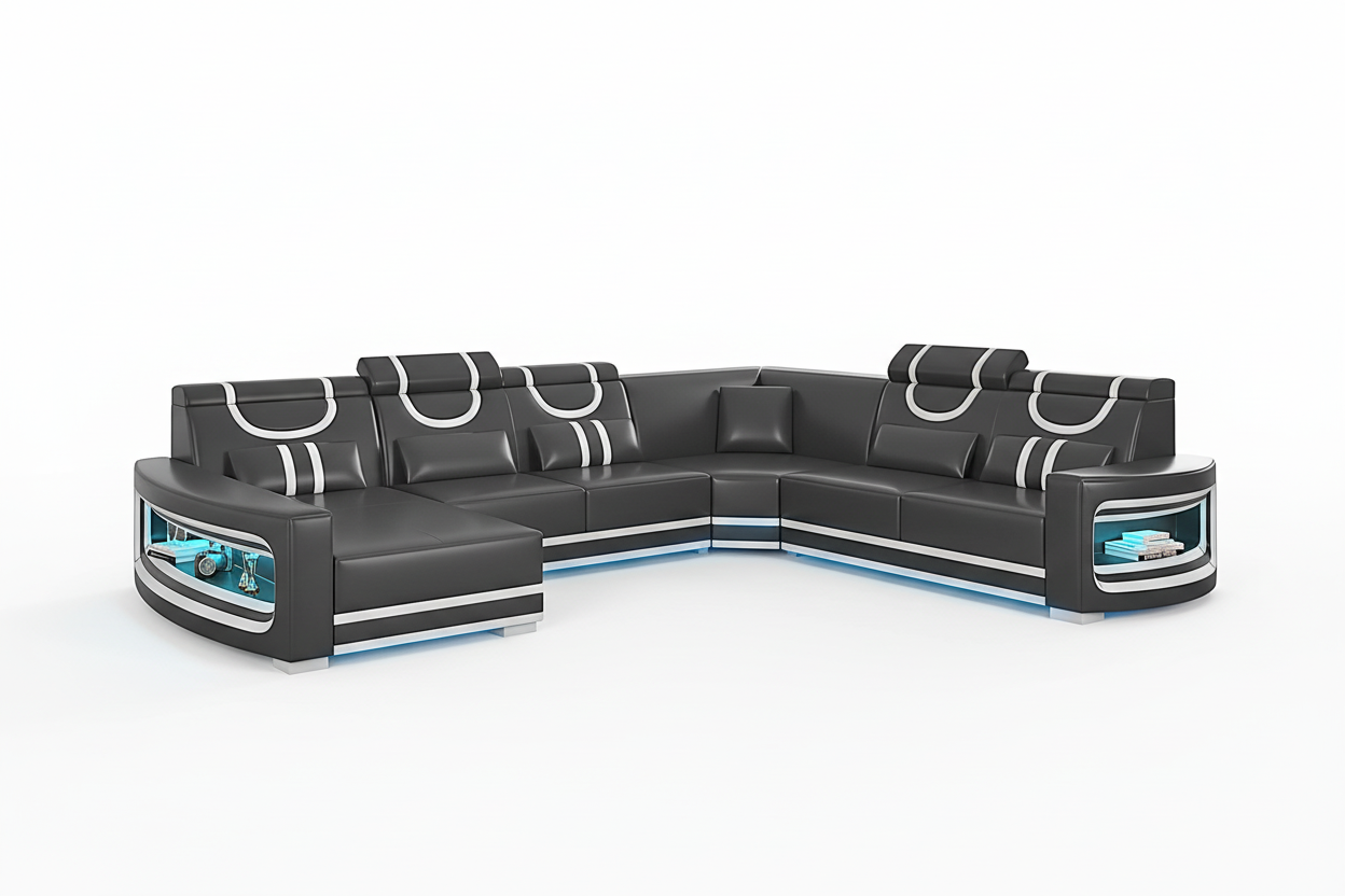 Luca Modern U Shape Sectional with LED Light - 侧面视角