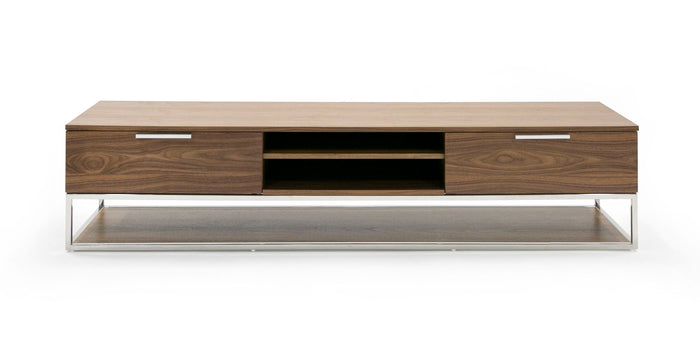 Modrest Heloise - Modern Walnut and Stainless Steel TV Stand