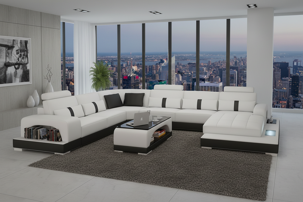 Mequon Large Leather Sectional with LED Lights