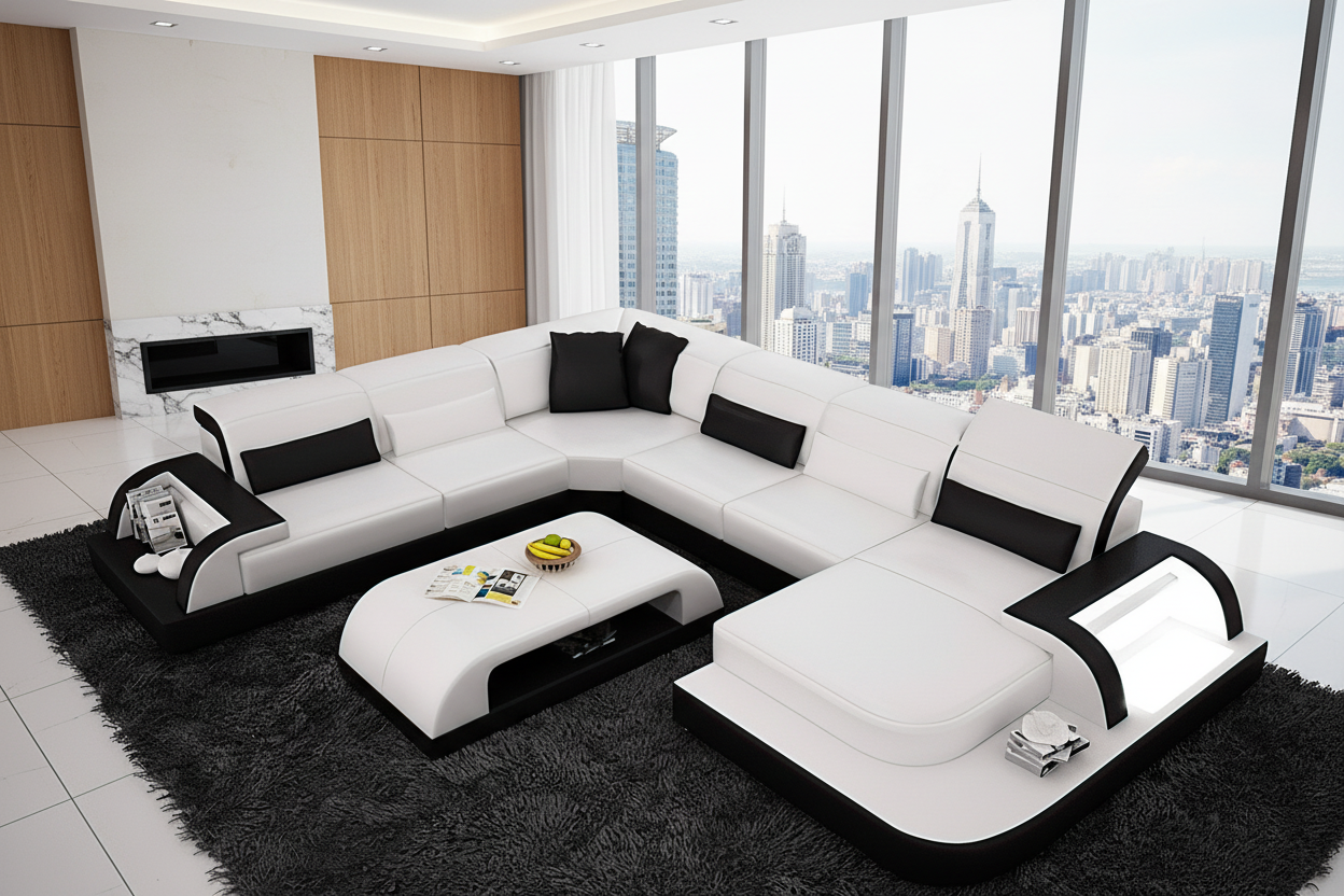 Molinaro Leather Sectional with Adjustable Headrest