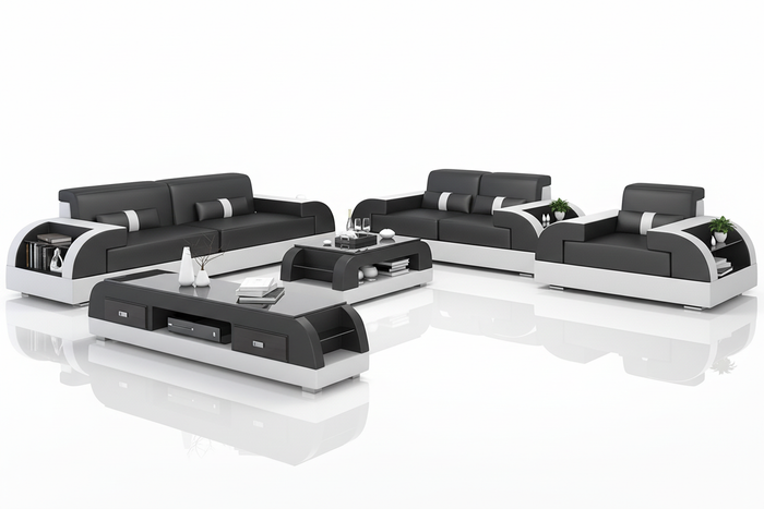 Piliu Leather Sofa Set with Side Storage
