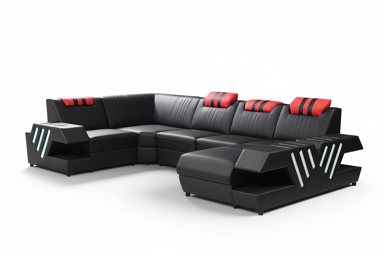 Pluto Modern Leather Sectional with Adjustable Headrest