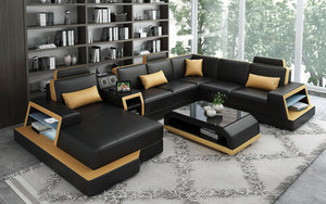 Civia Modern Leather Sectional With Console Table