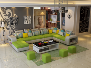 Selena Green & Light Grey Modular Tufted Sectional