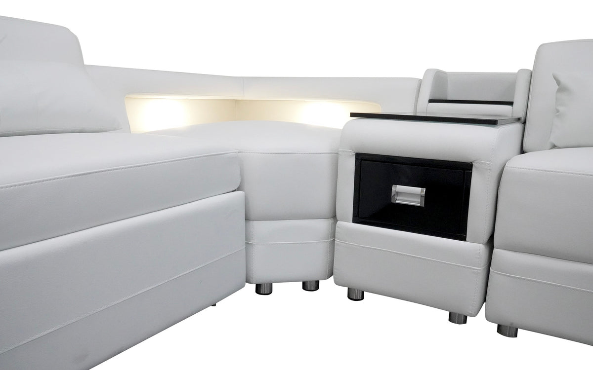 Original Bewley product photo showing the corner table, integrated light and black console drawer