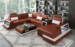 Civia Modern Leather Sectional With Console Table