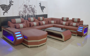 Eileend Leather Sectional Sofa with LED Lights