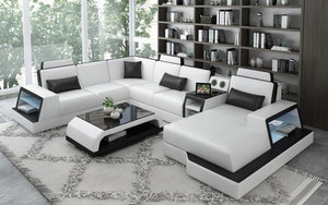 Civia Modern Leather Sectional With Console Table