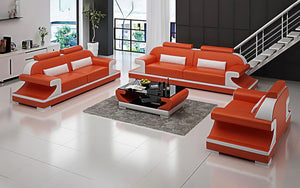 Pantaleon Leather Sofa Set With Shape Arm