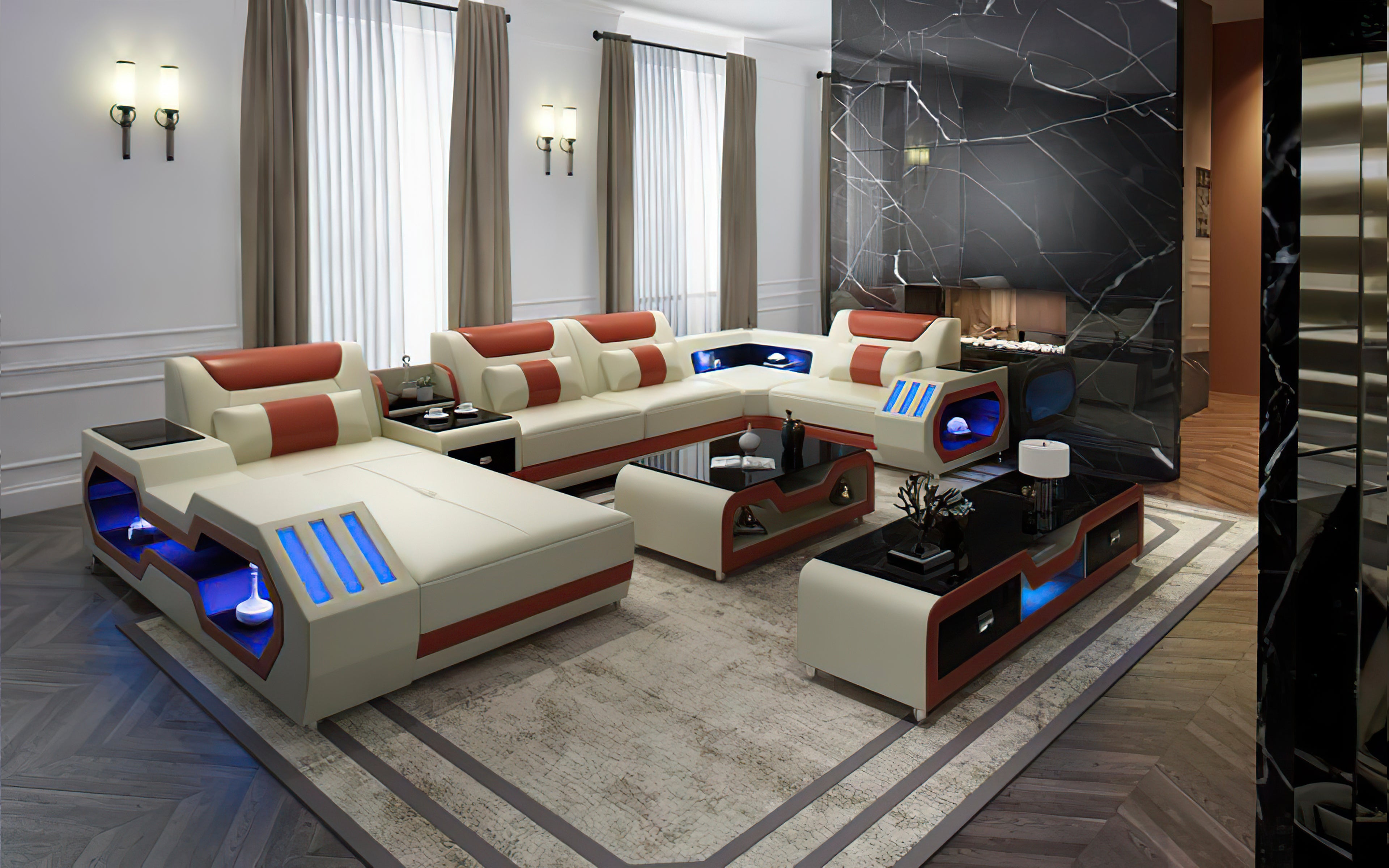 Omont Modern Leather Sectional with Console | Futuristic Furniture