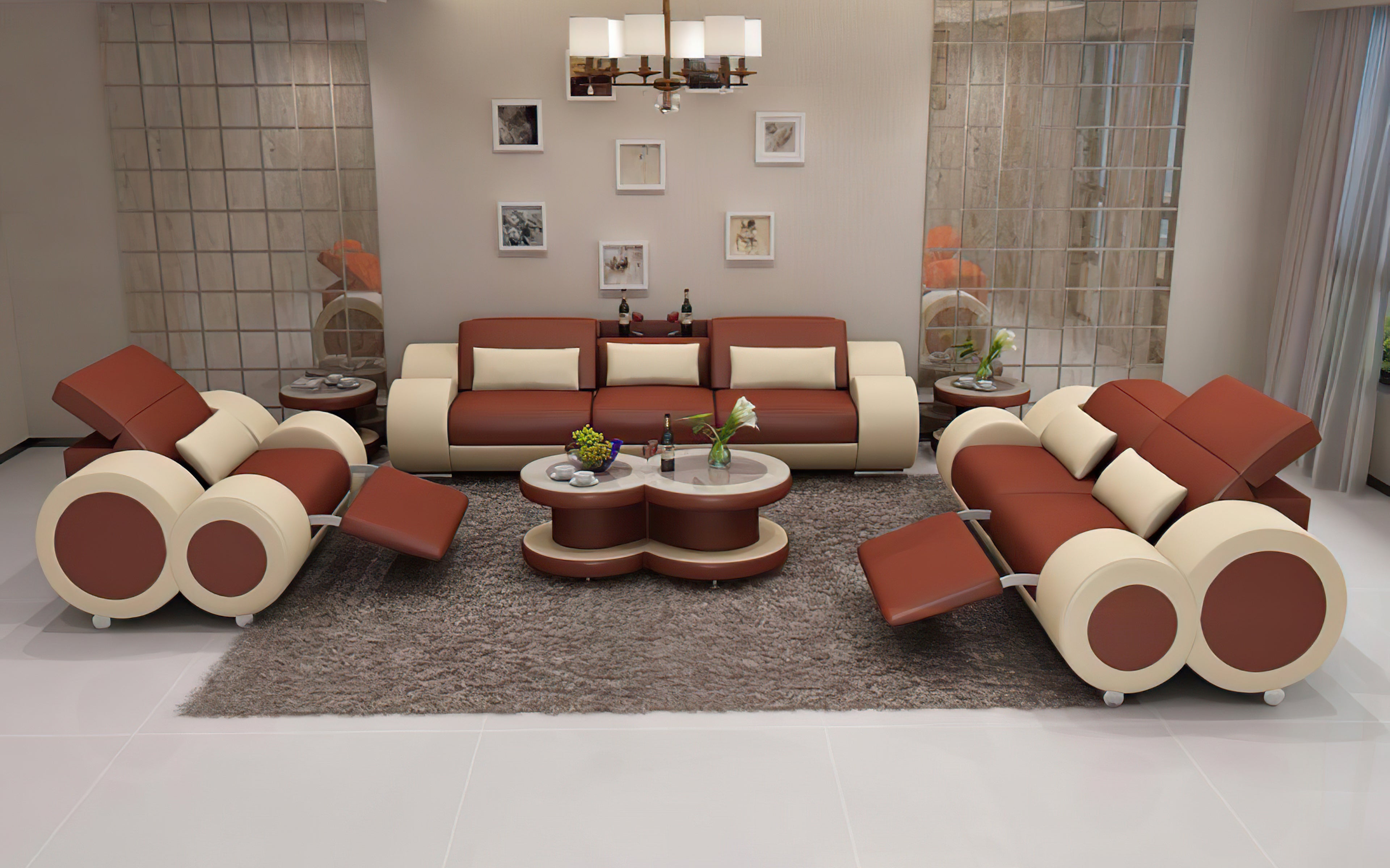 Aetius Modern Leather Sofa Set with Footrest