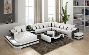 Bonded Leather Sydney Large Leather Sectional with Side Table