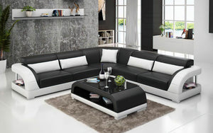 Verger Modern Leather Sectional with Shelving