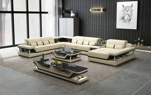 Bewley Modern Leather Sectional With Storage Light Grey & White