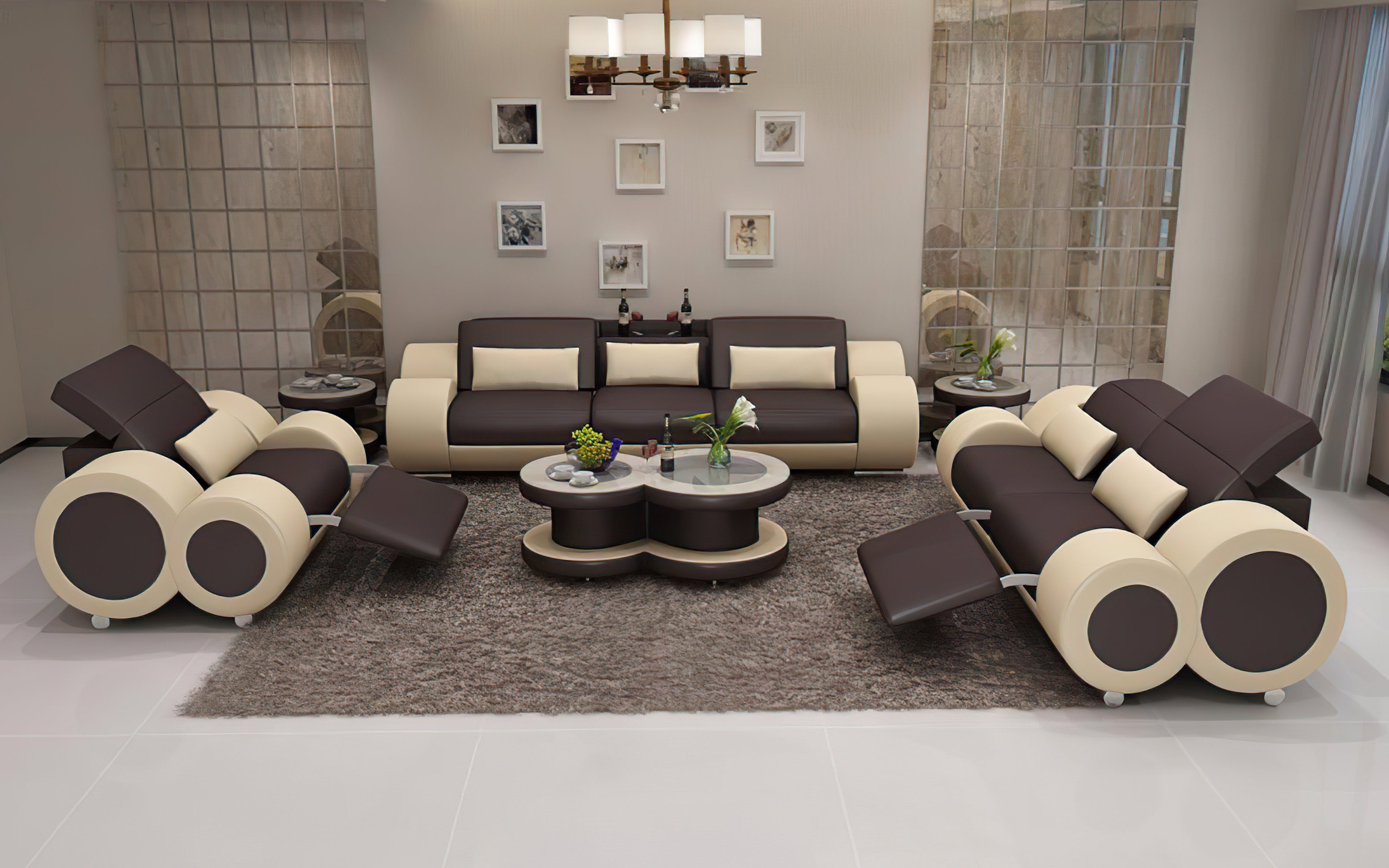 Aetius Modern Leather Sofa Set with Footrest