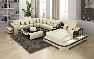 Bonded Leather Sydney Large Leather Sectional with Side Table