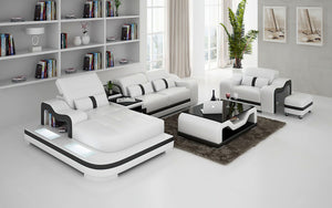 Bayard Leather Sectional With Ottoman