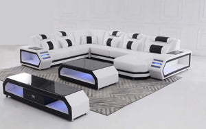 Light Grey & White Eileend Italian Leather Sectional with LED Lights