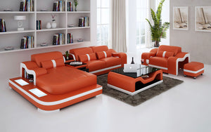 Bayard Leather Sectional With Ottoman