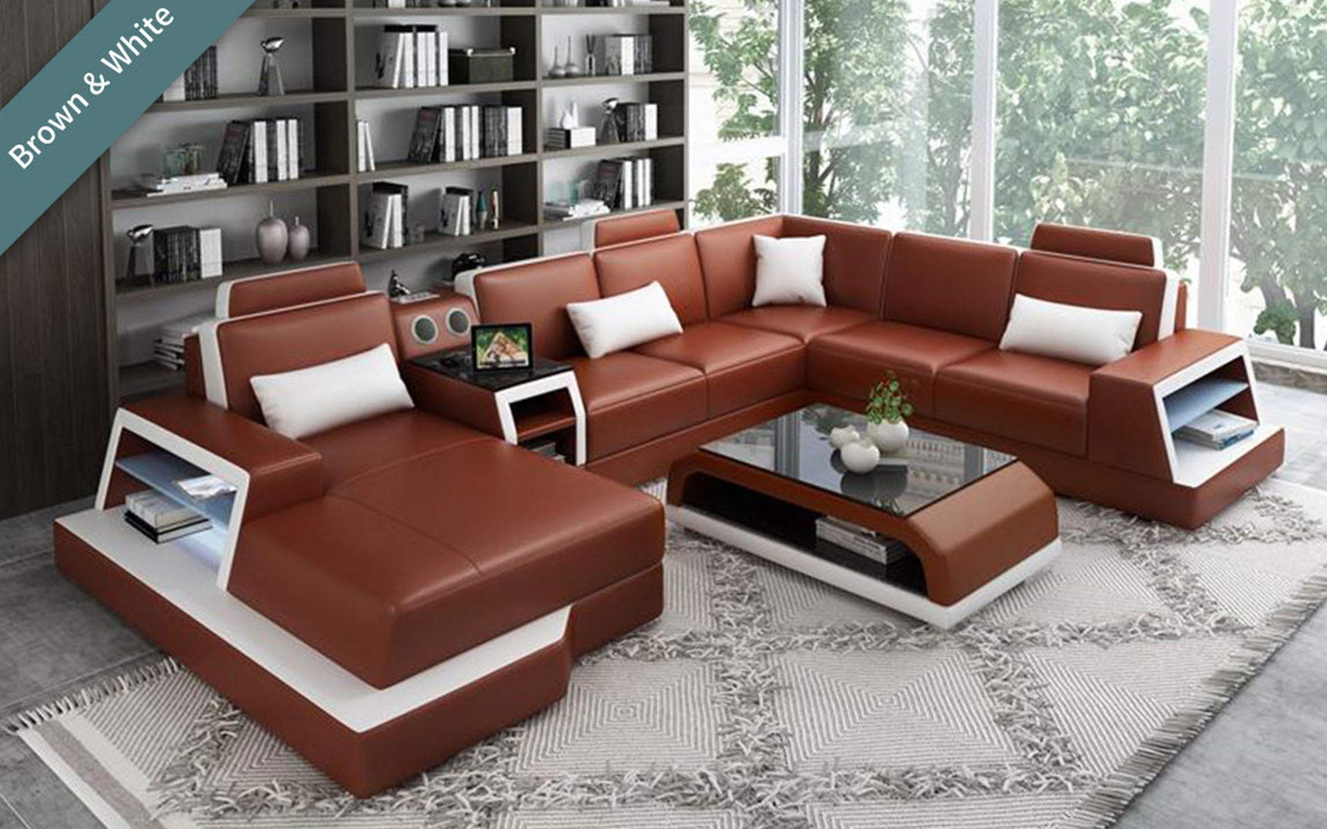 Civia Modern Leather Sectional With Console Table