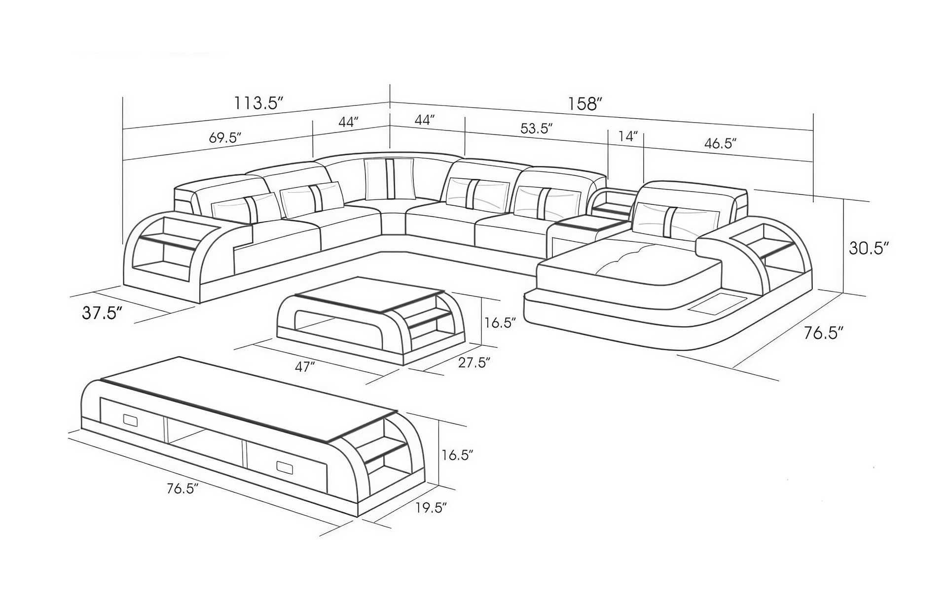 Blaylock Modern Sectional Sofa with LED Light