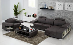 Elza Mini Modern Leather Sectional with Chaise