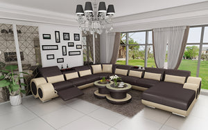 Aetius Modern U-Shape Leather Sectional with Footrest