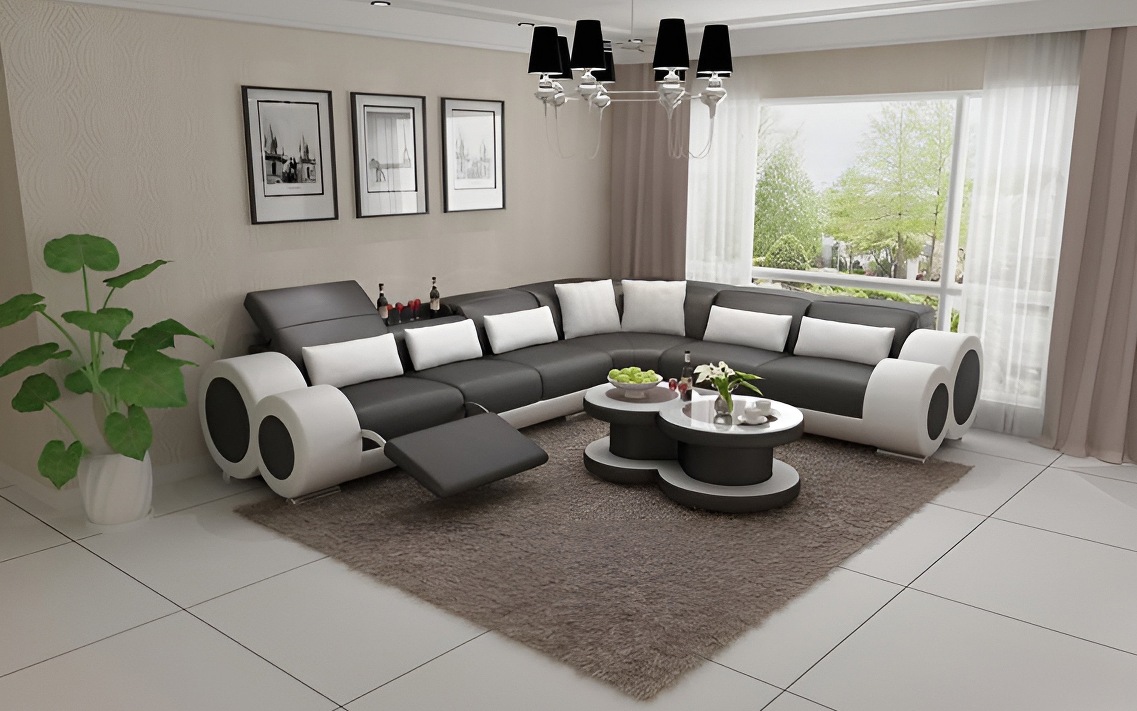 Aetius Modern Leather Sectional with Footrest
