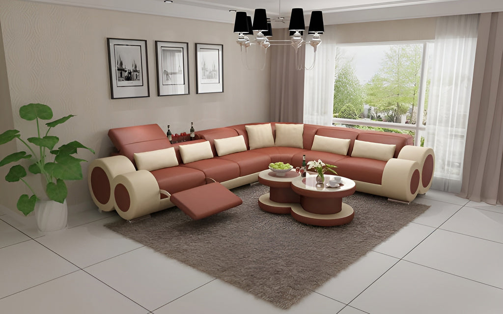 Aetius Modern Leather Sectional with Footrest