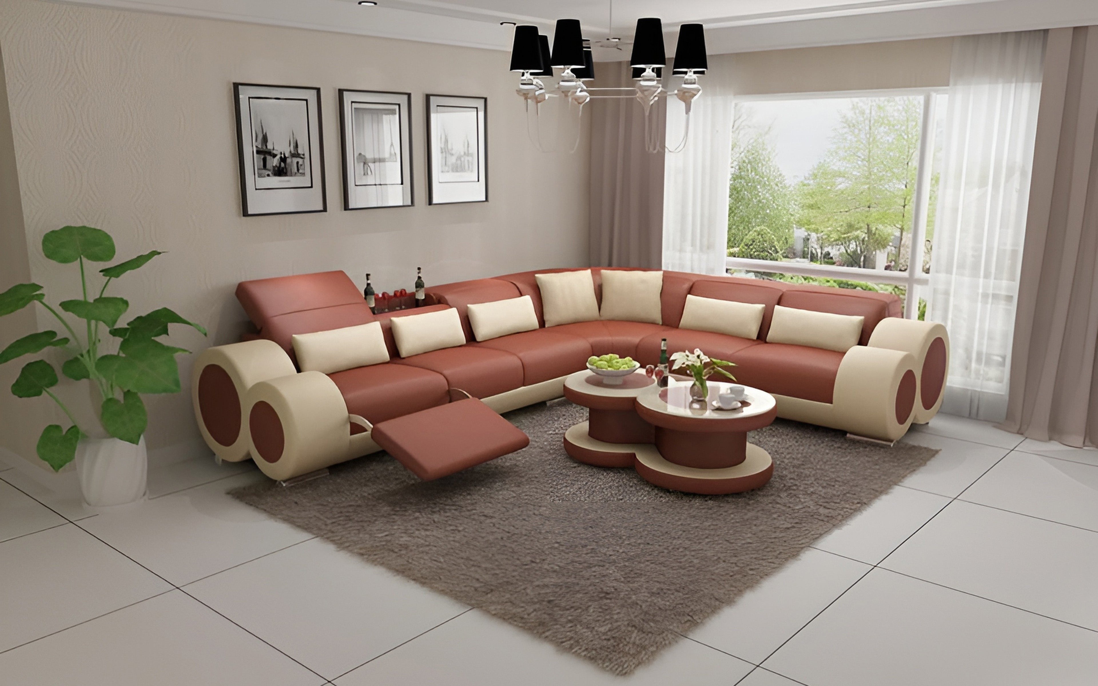 Aetius Modern Leather Sectional with Footrest