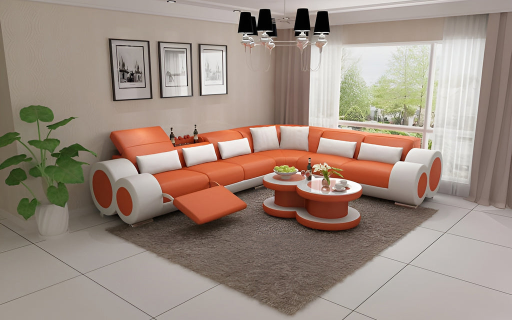 Aetius Modern Leather Sectional with Footrest