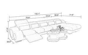 Aetius Small Modern Leather Sectional with Recliner