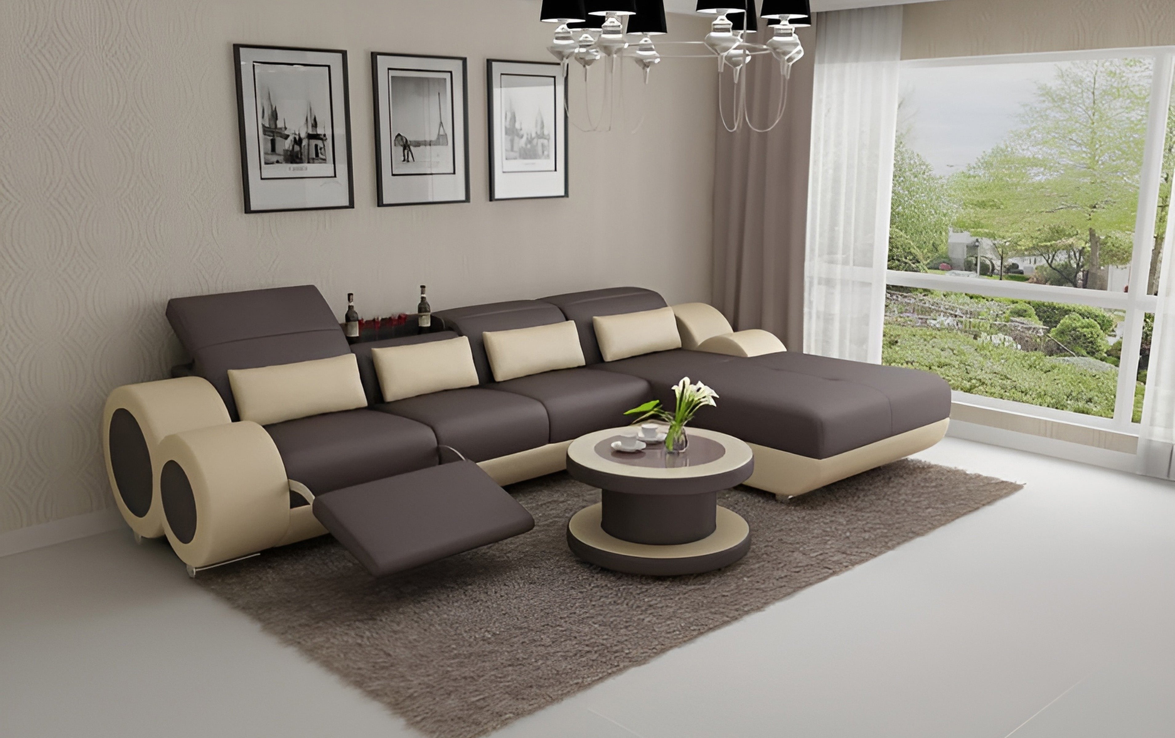 Aetius Mini Modern Leather Sectional with Footrest